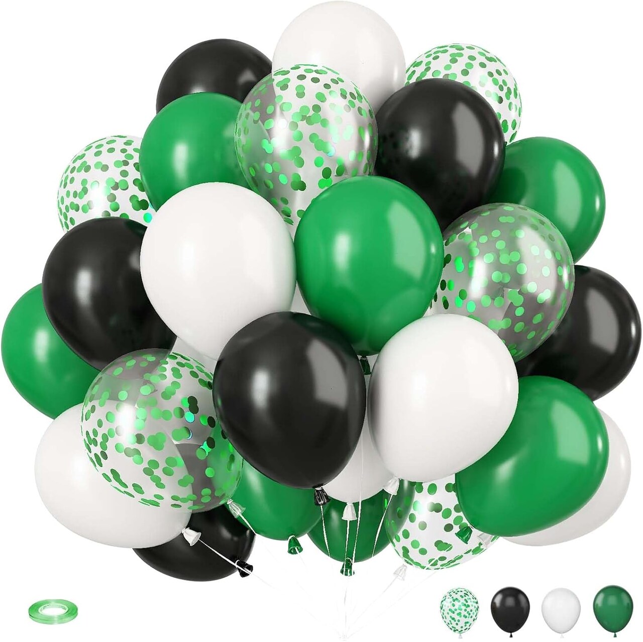50PCS Black Green and White Balloons (Black Green White) 8.27 x 7.08 x 0.59 inches